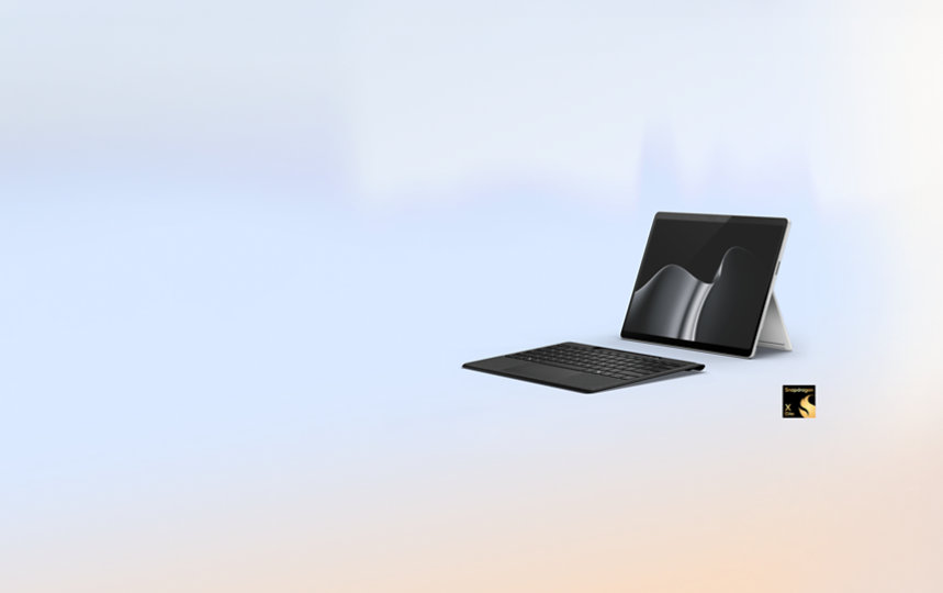 A Surface Pro Flex Keyboard for Business works detached from a Surface Pro for Business