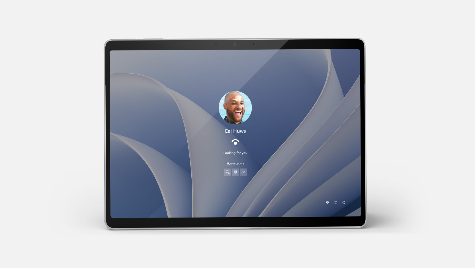 A Windows Hello sign-in screen on a Surface Pro for Business device.