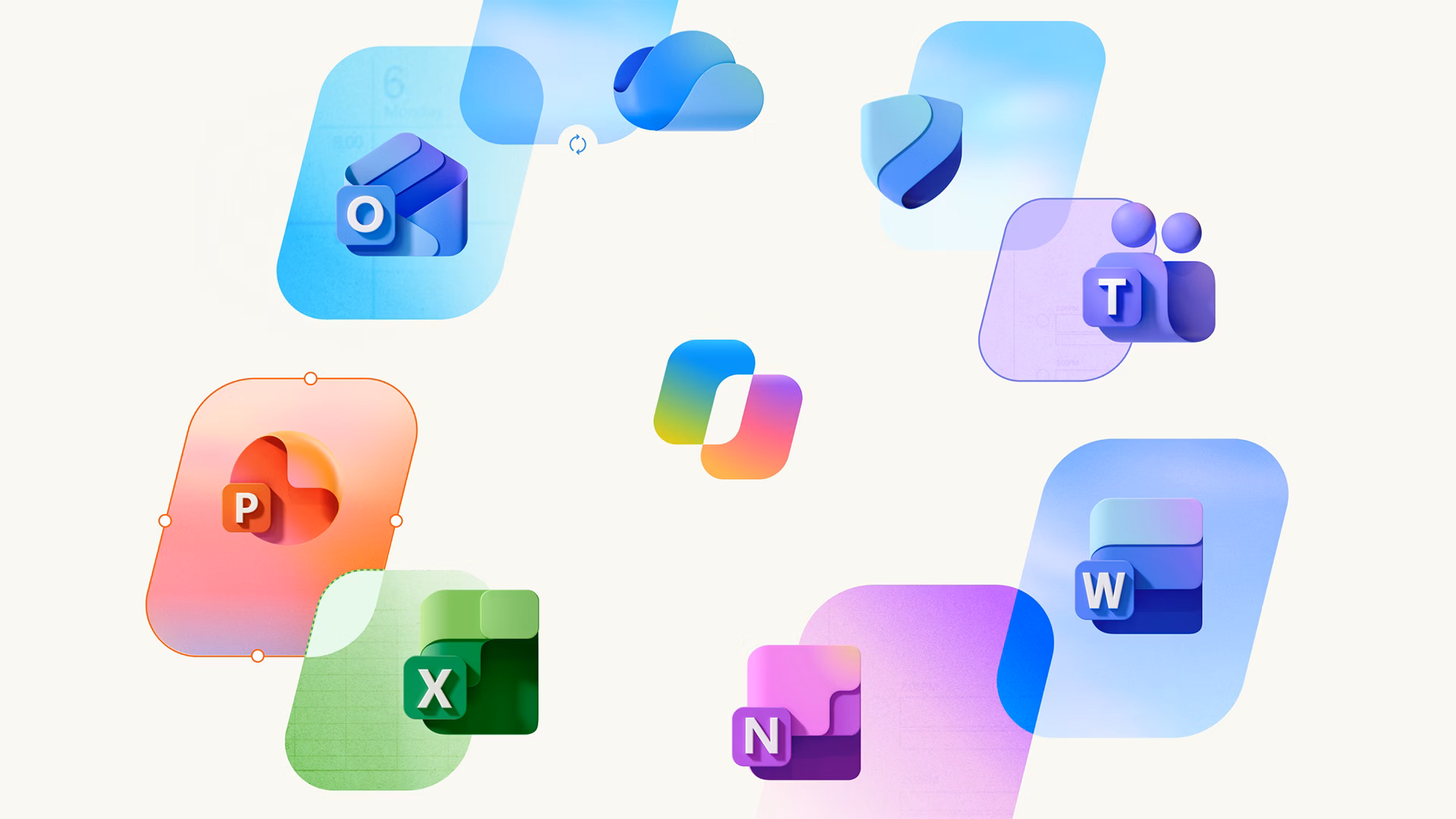 Various apps that are part of a Microsoft 365 subscription, such as: Microsoft Copilot, Word, Excel, PowerPoint, Outlook, OneNote, OneDrive, Microsoft Defender, and Microsoft Teams.