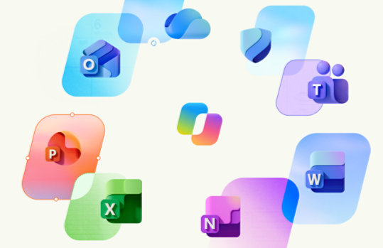 Various apps that are part of a Microsoft 365 subscription, such as: Microsoft Copilot, Word, Excel, PowerPoint, Outlook, OneNote, OneDrive, Microsoft Defender and Microsoft Teams.