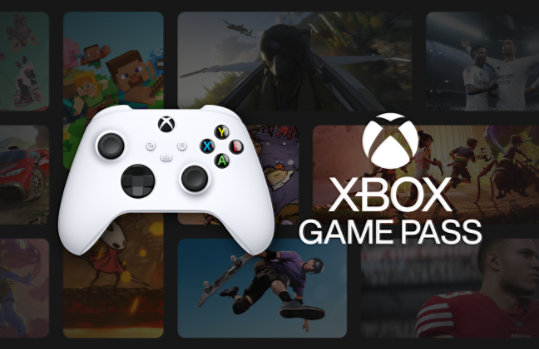 A white XBOX Controller and game art from games included in XBOX Game Pass.