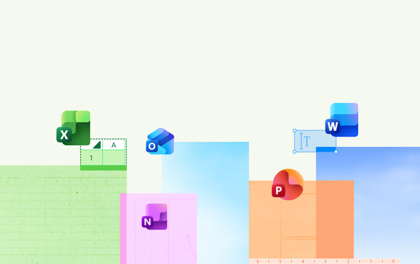 Various Microsoft 365 apps, including Excel, OneNote, Outlook, PowerPoint and Word.