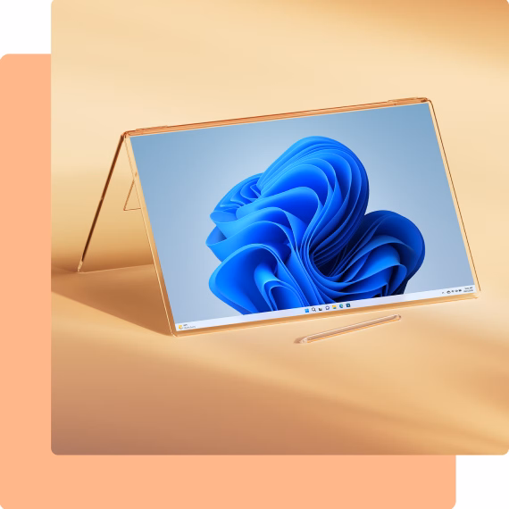 PC folded open with Windows 11 bloom