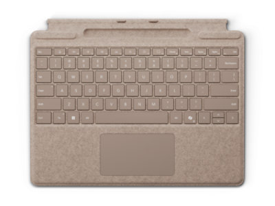 A top-down view of a Surface Pro Keyboard with pen storage in the colour Dune.