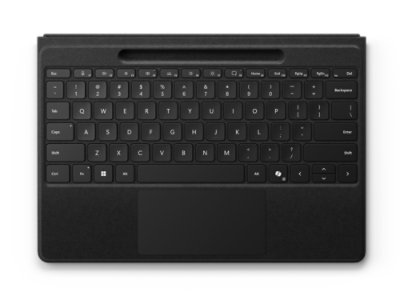 A top-down view of a Surface Pro Flex Keyboard in the colour Black. 