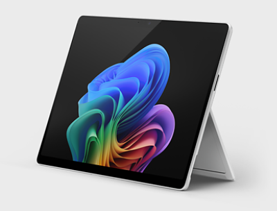 An angled view of Surface Pro 5G in the color Platinum
