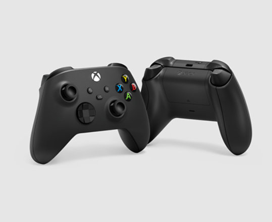 Front and back view of XBOX Wireless Controller in Carbon Black.