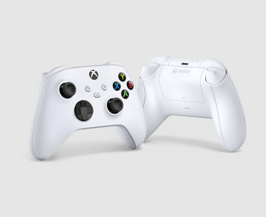Front and back view of XBOX Wireless Controller in Robot White.