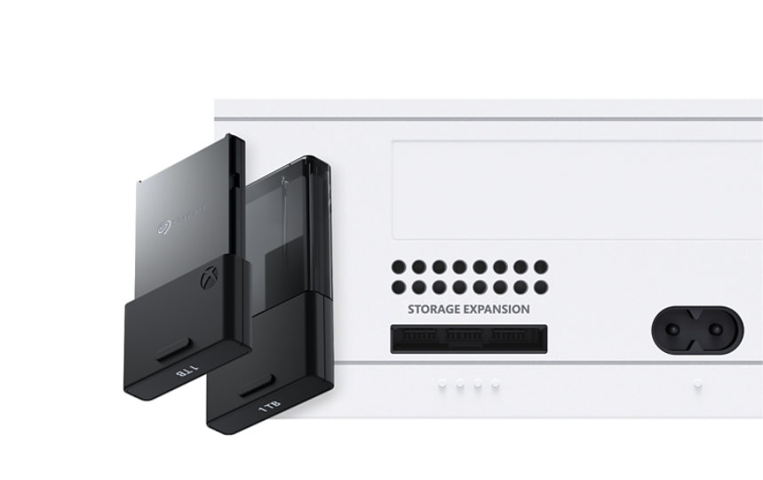 Seagate expansion card and back of XBOX Series S console